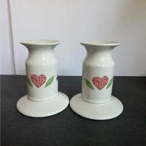 Vintage 1990’s Corning Life Styles Quilt Pair of Ceramic Candlesticks